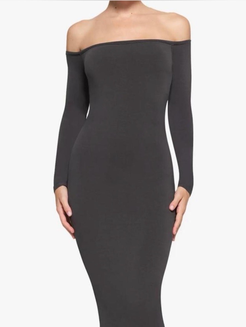 SKIMS Off-Shoulder Long Sleeve Bodycon Dress - Charcoal